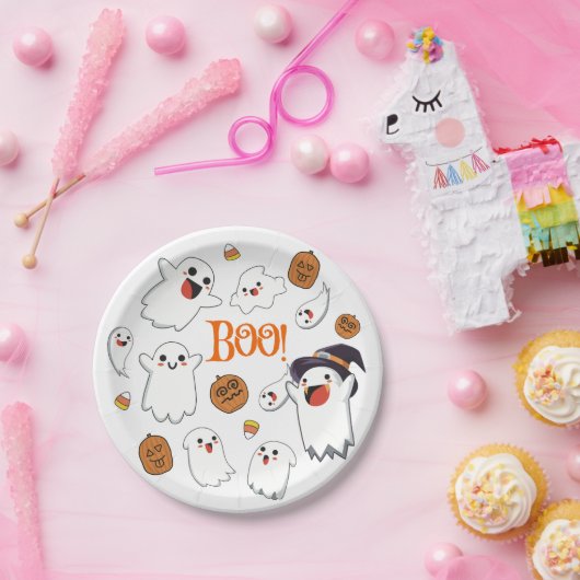 Borden van Cute Ghosts en Pumpkin Halloween Party Papieren Bordje (Feest)