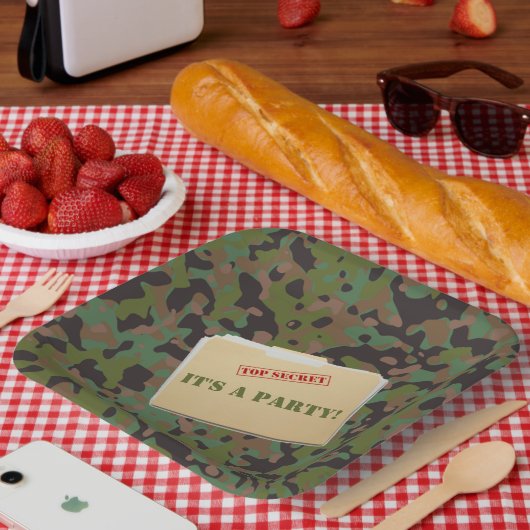 BORDEN van de Camouflage Top Secret Soldier Party Papieren Bordje (Picknick)