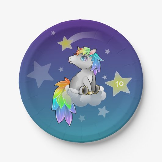 Borden van de partij Starry Rainbow Unicorn Papieren Bordje (Voorkant)