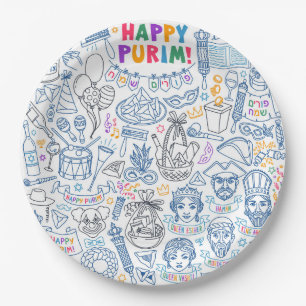 Borden van de Purim Party - Festive Jewish Design Papieren Bordje