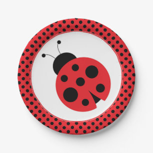Borden van de Rode en Zwarte Polkadot Ladybug Part Papieren Bordje