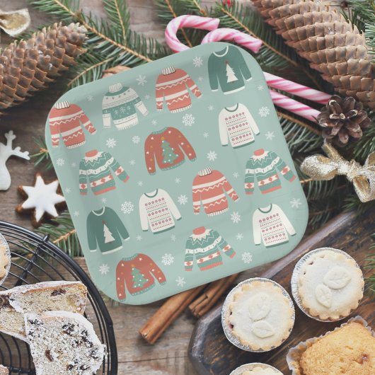 Borden van de Ugly Sweater Party Dessert Papieren Bordje