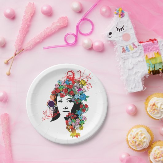 Borden van Floral Girl Paper Papieren Bordje (Feest)