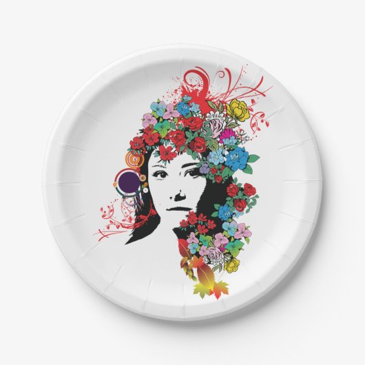 Borden van Floral Girl Paper Papieren Bordje (Voorkant)