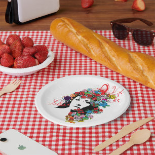 Borden van Floral Girl Paper Papieren Bordje