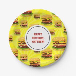 Borden van gepersonaliseerde Cheeseburger Party Pa Papieren Bordje