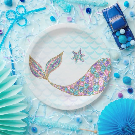 Borden van glitter Mermaid-staart onder het zee Papieren Bordje (Feest)