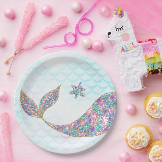 Borden van glitter Mermaid-staart onder het zee Papieren Bordje (Feest)