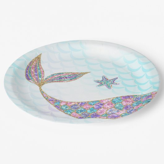 Borden van glitter Mermaid-staart onder het zee Papieren Bordje (Gekanteld)