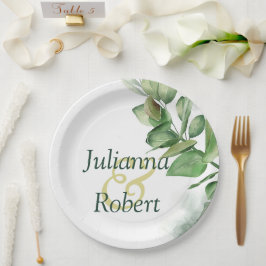 Borden van groenpapier met waterverf papieren bordje