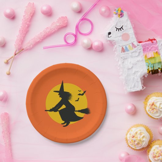 Borden van halloween flying Witch Paper Papieren Bordje (Feest)