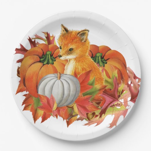 Borden van herfst Fox Pumpkins Paper Papieren Bordje (Voorkant)