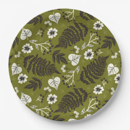 Borden van herfstbladeren, bessen en zuren papieren bordje