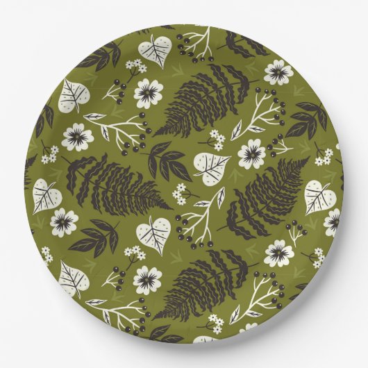 Borden van herfstbladeren, bessen en zuren papieren bordje (Voorkant)