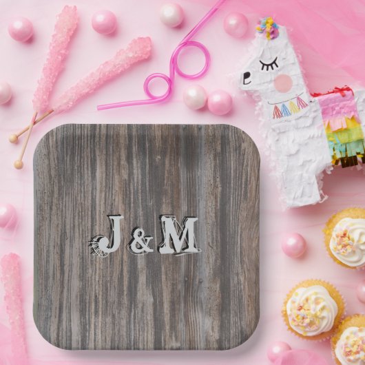 Borden van het weddenschap Hout Kijk Initialen in Papieren Bordje (Feest)