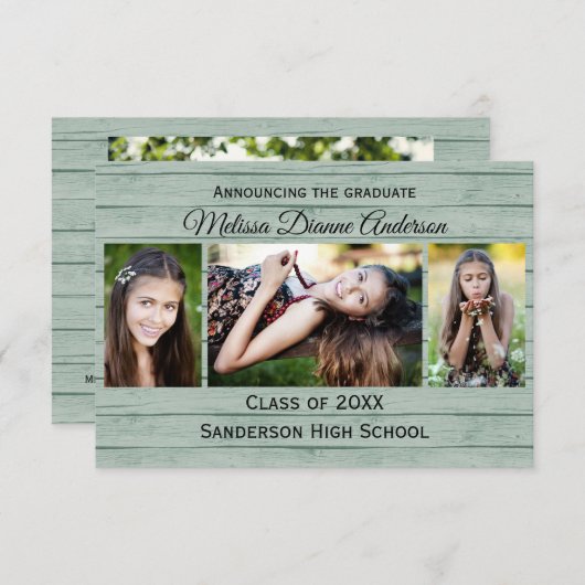 Borden van hout Achtergrond-3x5 Afstuderen Aankond Aankondiging (Voorkant / Achterkant)