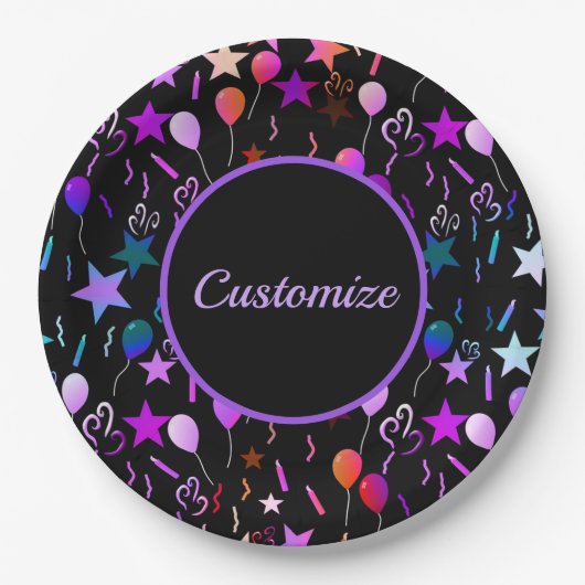 Borden van kleurrijke ballonnen en harten papieren bordje (Voorkant)