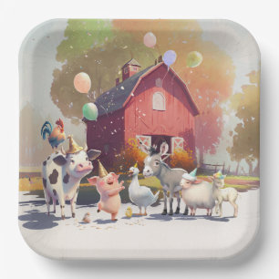 Borden van landbouwdieren van het "Birthday Party  Papieren Bordje