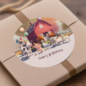 Borden van landbouwdieren van het "Birthday Party  Ronde Sticker