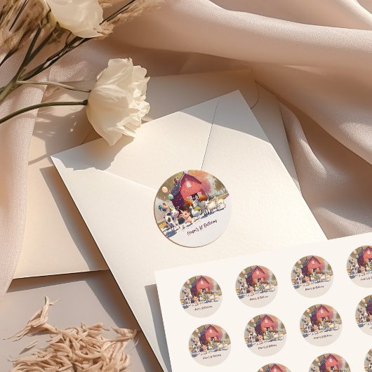 Borden van landbouwdieren van het "Birthday Party  Ronde Sticker
