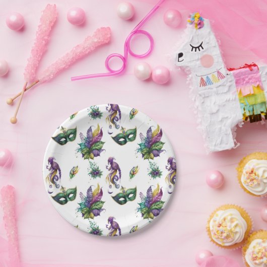 Borden van Mardi Gras Geïnspireerd papier Papieren Bordje (Feest)