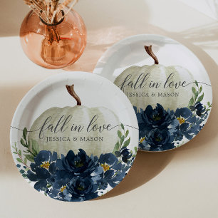 Borden van marinesurft Blue Floral Pumpkin Weddens Papieren Bordje