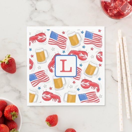 Borden van Monogram Lobster Beer Flag Star Paper Servet (Insitu)