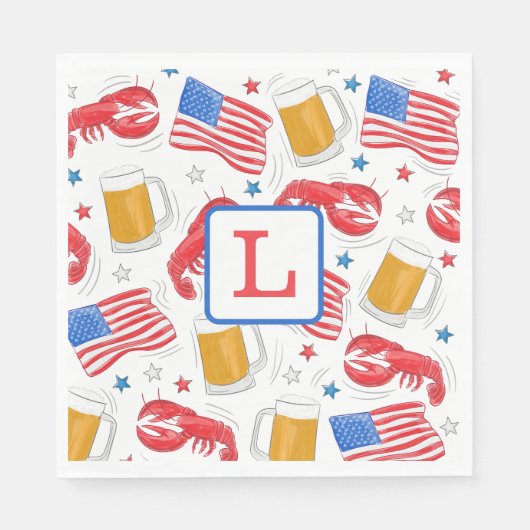 Borden van Monogram Lobster Beer Flag Star Paper Servet (Voorkant)
