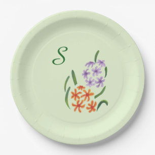 Borden van Monogram Paarse en Oranje Hyacinth Flow Papieren Bordje