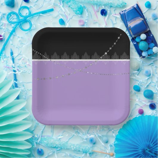 borden van Paars en zwart papier Papieren Bordje (Feest)