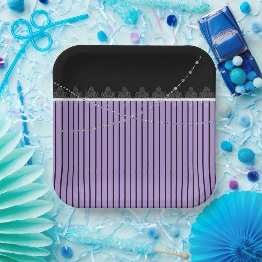 borden van Paars- en zwarte strepen Papieren Bordje (Feest)