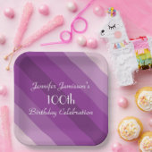 Borden van Paars gestript papier, 100e verjaardag Papieren Bordje (Feest)