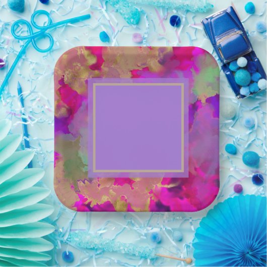 borden van Paars, paars en goudmarmer Papieren Bordje (Feest)