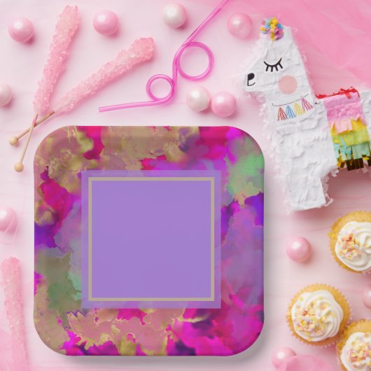 borden van Paars, paars en goudmarmer Papieren Bordje (Feest)