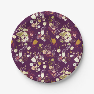 Borden van Paars plum Floral Paper Papieren Bordje