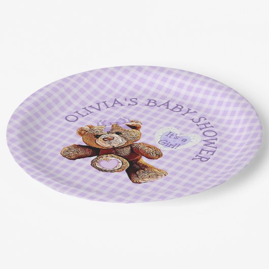 Borden van PAARSE Teddy Bear-Baby shower Papieren Bordje (Gekanteld)