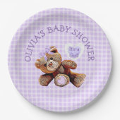 Borden van PAARSE Teddy Bear-Baby shower Papieren Bordje (Voorkant)