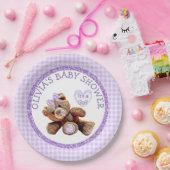 Borden van PAARSE Teddy Bear-Baby shower Papieren Bordje (Feest)