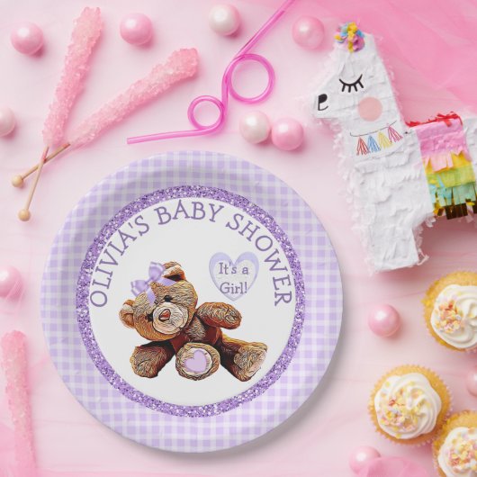Borden van PAARSE Teddy Bear-Baby shower Papieren Bordje (Feest)