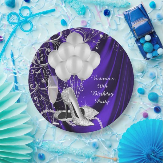 Borden van Paarse zilverschoen Papieren Bordje (Feest)