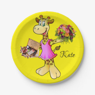 Borden van papier, Giraffe Floral Chocolate Yellow Papieren Bordje