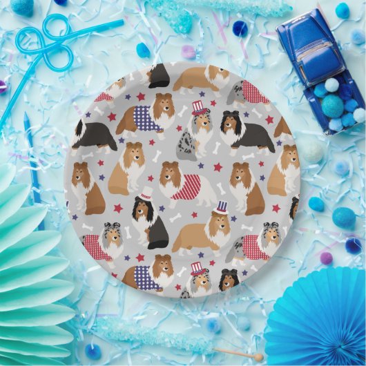Borden van patriottisch Sheltie Shetland Sheepdog Papieren Bordje (Feest)