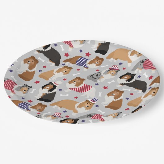 Borden van patriottisch Sheltie Shetland Sheepdog  Papieren Bordje (Gekanteld)