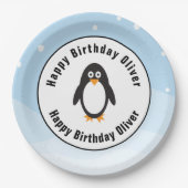Borden van Penguin-verjaardagsfeest met sneeuwscèn Papieren Bordje (Voorkant)