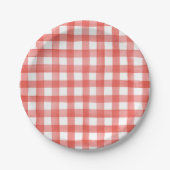 Borden van rood gingham-papier papieren bordje (Voorkant)