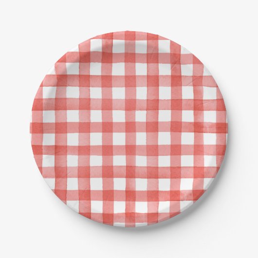 Borden van rood gingham-papier papieren bordje (Voorkant)