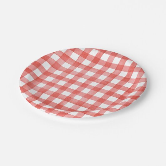 Borden van rood gingham-papier papieren bordje (Gekanteld)