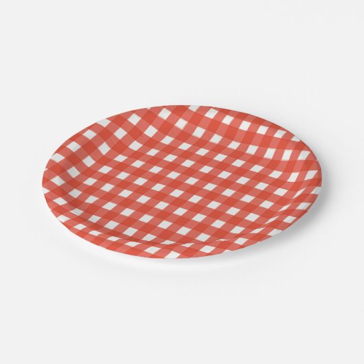 Borden van rood gingham-papier papieren bordje (Gekanteld)