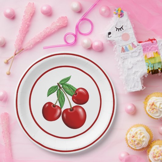 Borden van rood kersen papieren bordje (Feest)