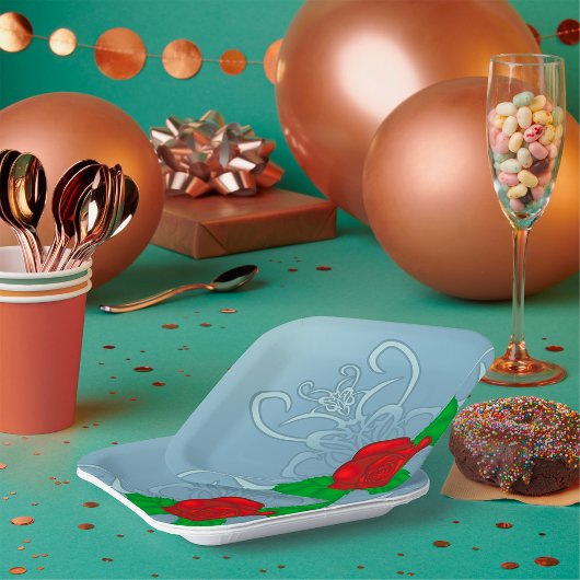 Borden van rood rozenpapier papieren bordje